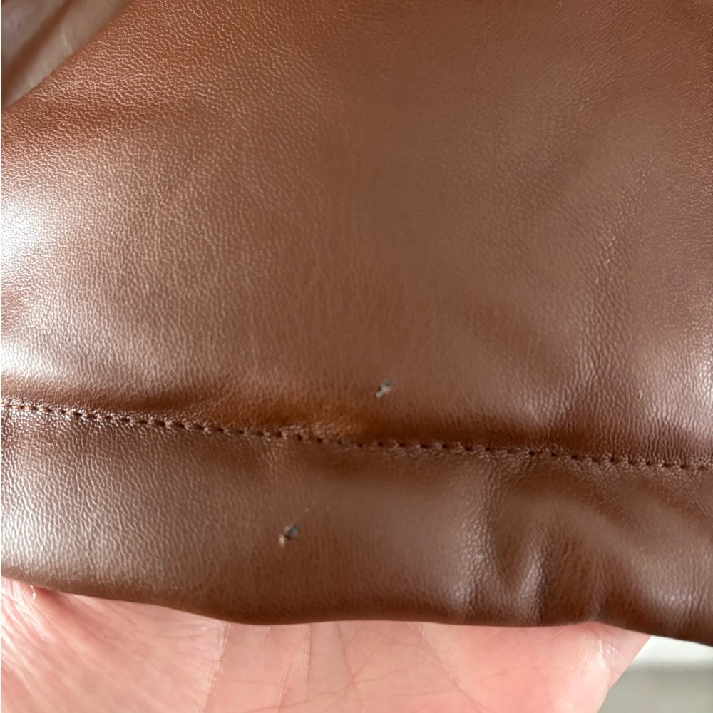 Levi’s Vegan Leather Quilted Hooded Puffer | Dark Brown | Size Large - Picture 5 of 12